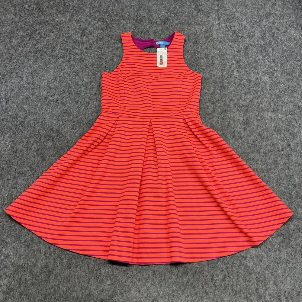 L'Amour Nanette Lepore Dress Juniors‎ Medium Orange Stripe Fit Flare Tank Skater